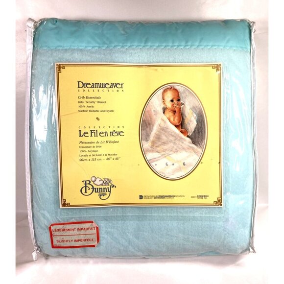 Vintage Bunny Esmond Dreamweaver Acrylic Baby Security Blanket Blue Satin Edge - Picture 1 of 11
